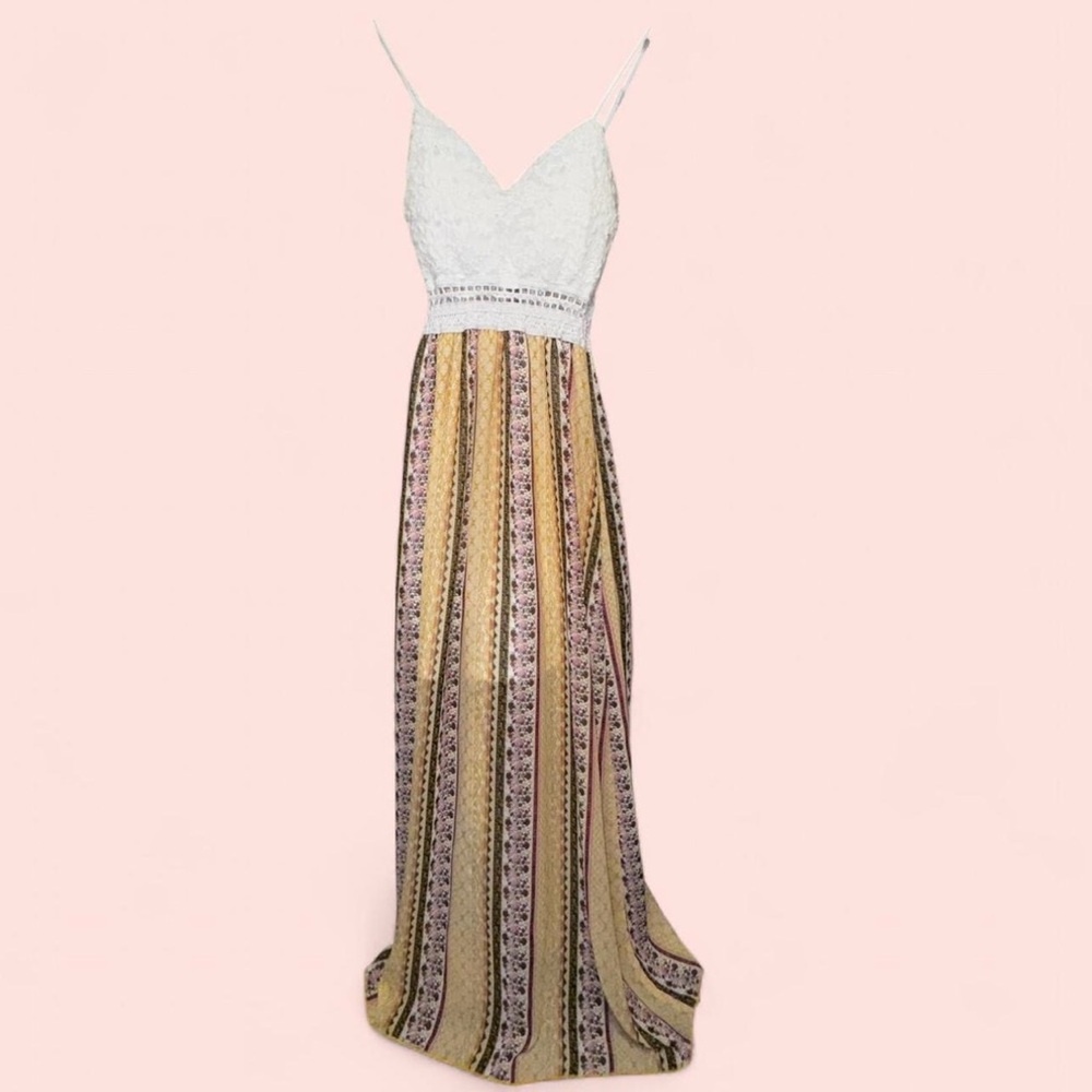 Justify Gold and Cream Spaghetti Strap Maxi Gown